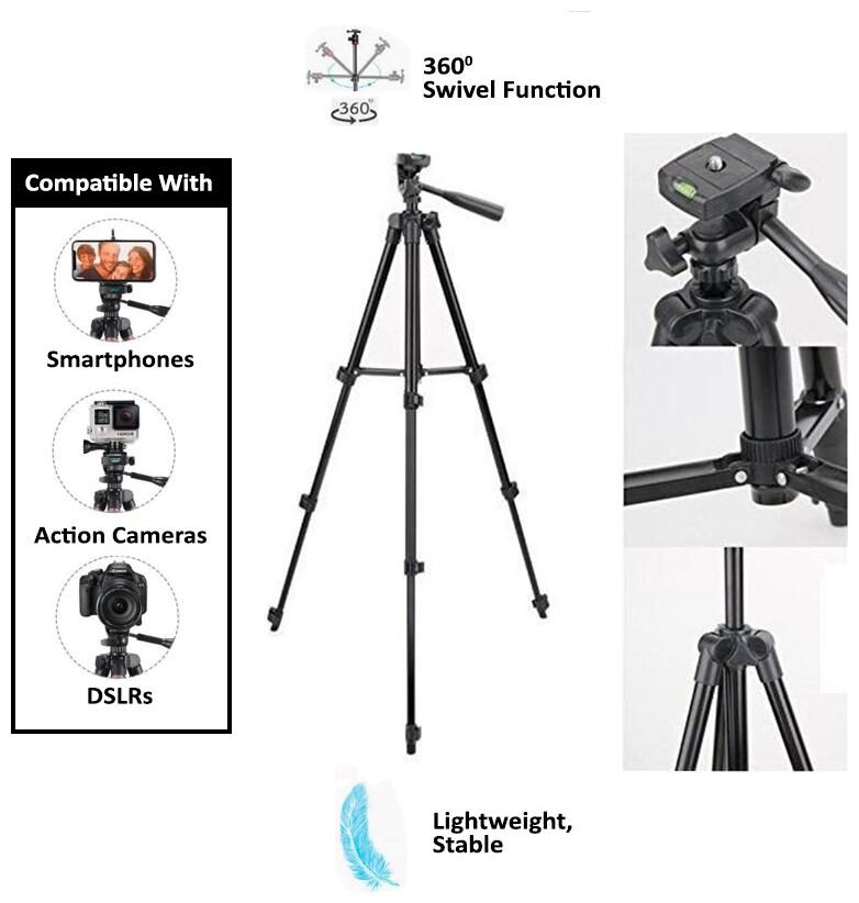 

TSV 3120 Foldable Camera Tripod with Mobile Clip Holder Bracket For Xiaomi Redmi Mi A1