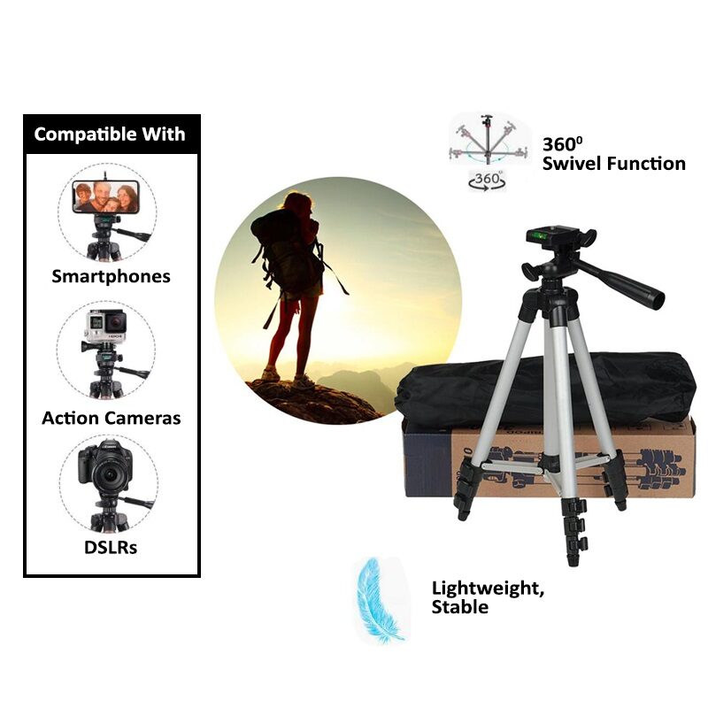 

TSV Portable and Foldable Camera - Tripod 3110 with Mobile Clip Holder Bracket Stand with 3-Dimensional Head
