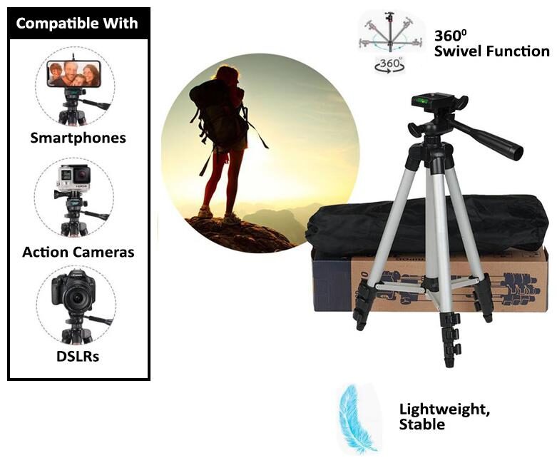 

TSV Tripod 3110 Portable Adjustable Camera Stand for Video Cameras and Mobile with 3-Dimensional Head and Quick Release Plate