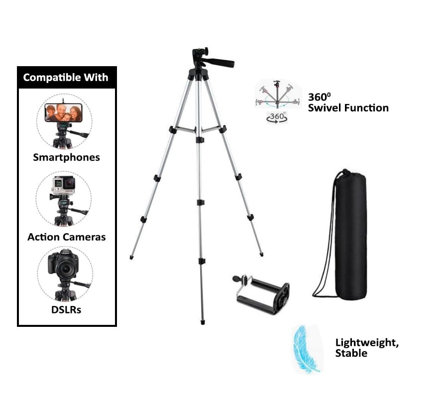 

TSV Tripod 3110 Portable Adjustable Aluminium Lightweight Compatible Redmi Note 5 Pro Camera Stand with 3-Dimensional Head