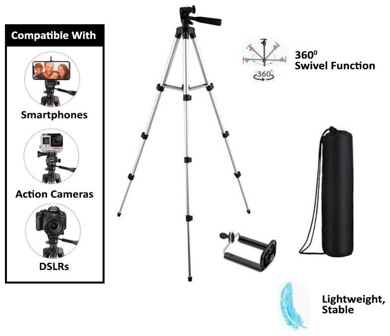 

TSV Tripod 3110 Portable Adjustable Aluminium Lightweight Compatible Redmi Note 5 Pro Camera Stand with 3-Dimensional Head
