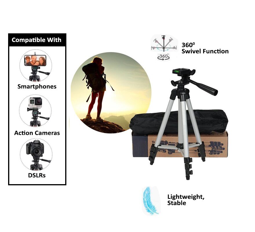 

TSV Tripod 3110 Portable Adjustable Camera Stand for Video Cameras and Mobile with 3-Dimensional Head and Quick Release Plate