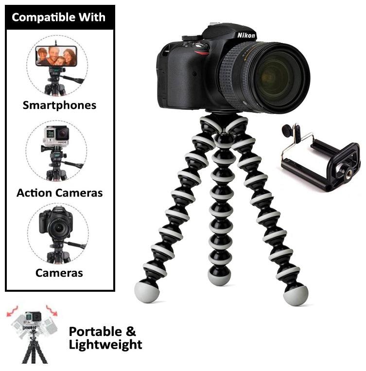 

Un-Tech Flexible Octopus Foldable Tripod for Camera DSLR and Smartphones with Universal Mobile Attachment(White Black)
