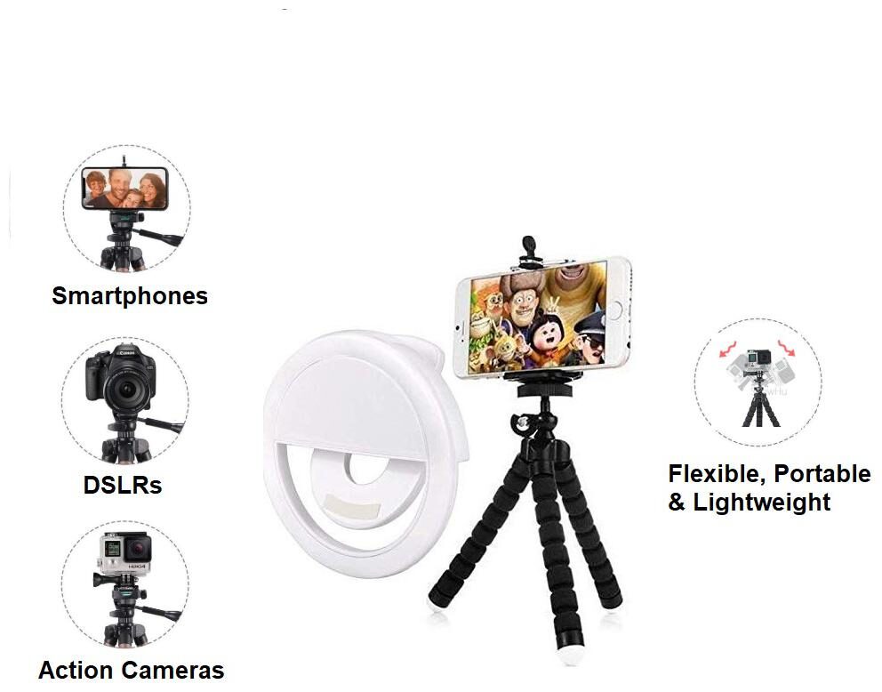 

IMMUTABLE Universal Flexible Tripod Clip Stand Mini Flexible for Camera Mobile Phone Holder Stand Octopus Sponge Tripod with Universal Soft Selfie Ring Light 3 Modes and 36 LED for Mobile Phone Photos