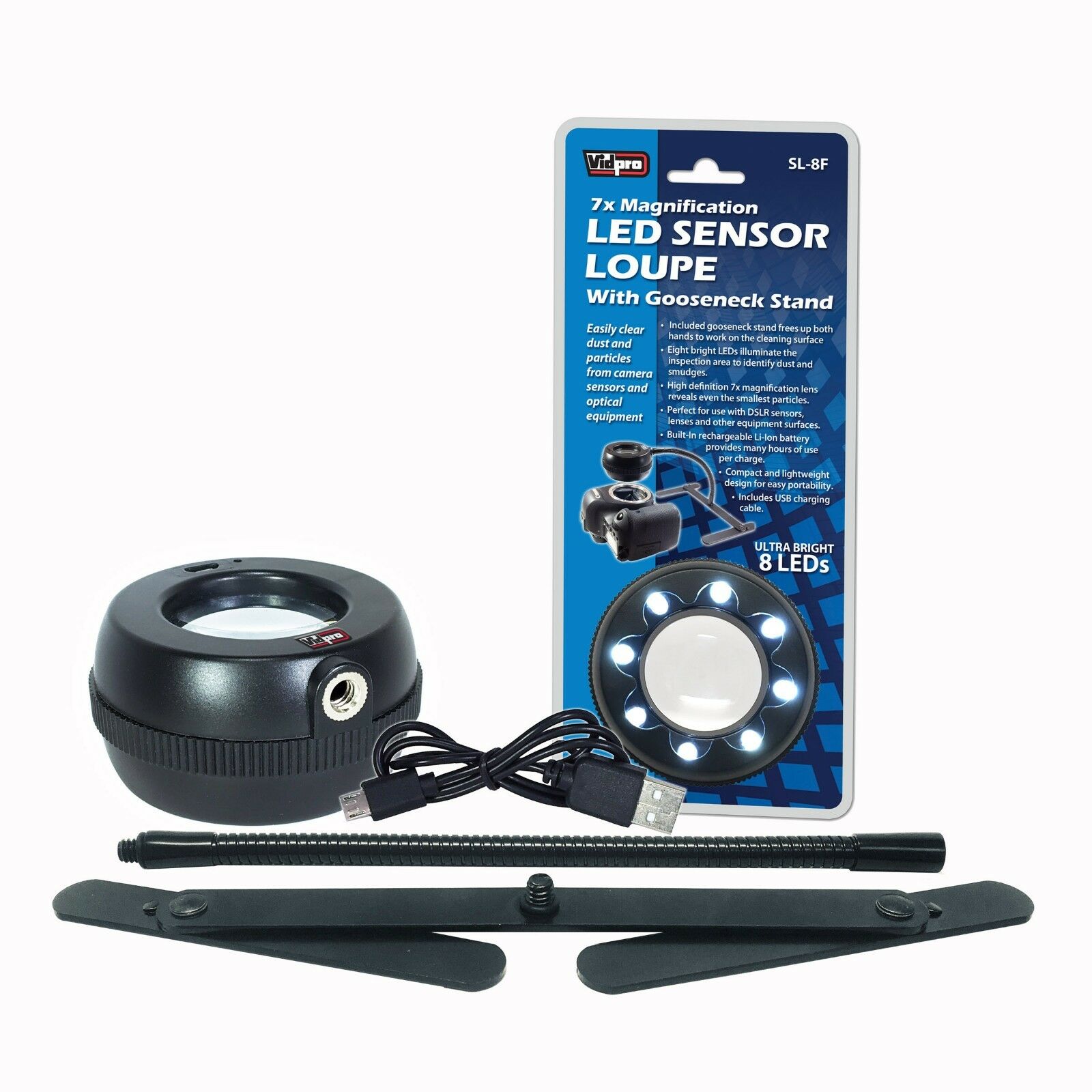 

Vidpro SL-8F Professional 7x LED Sensor Loupe with Folding Gooseneck Stand