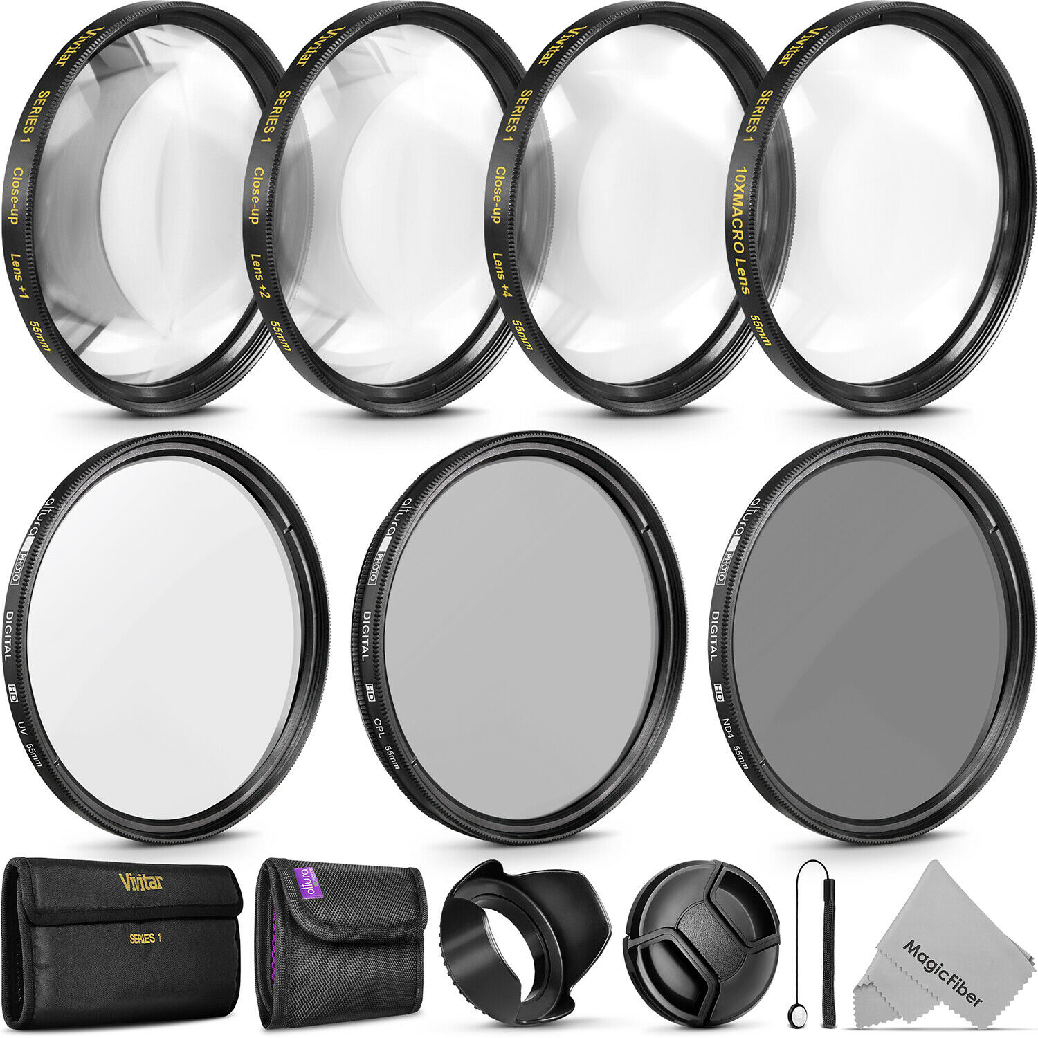 

Vivitar 55mm Professional UV CPL FLD Lens Filter Set and Close-Up Macro Kit