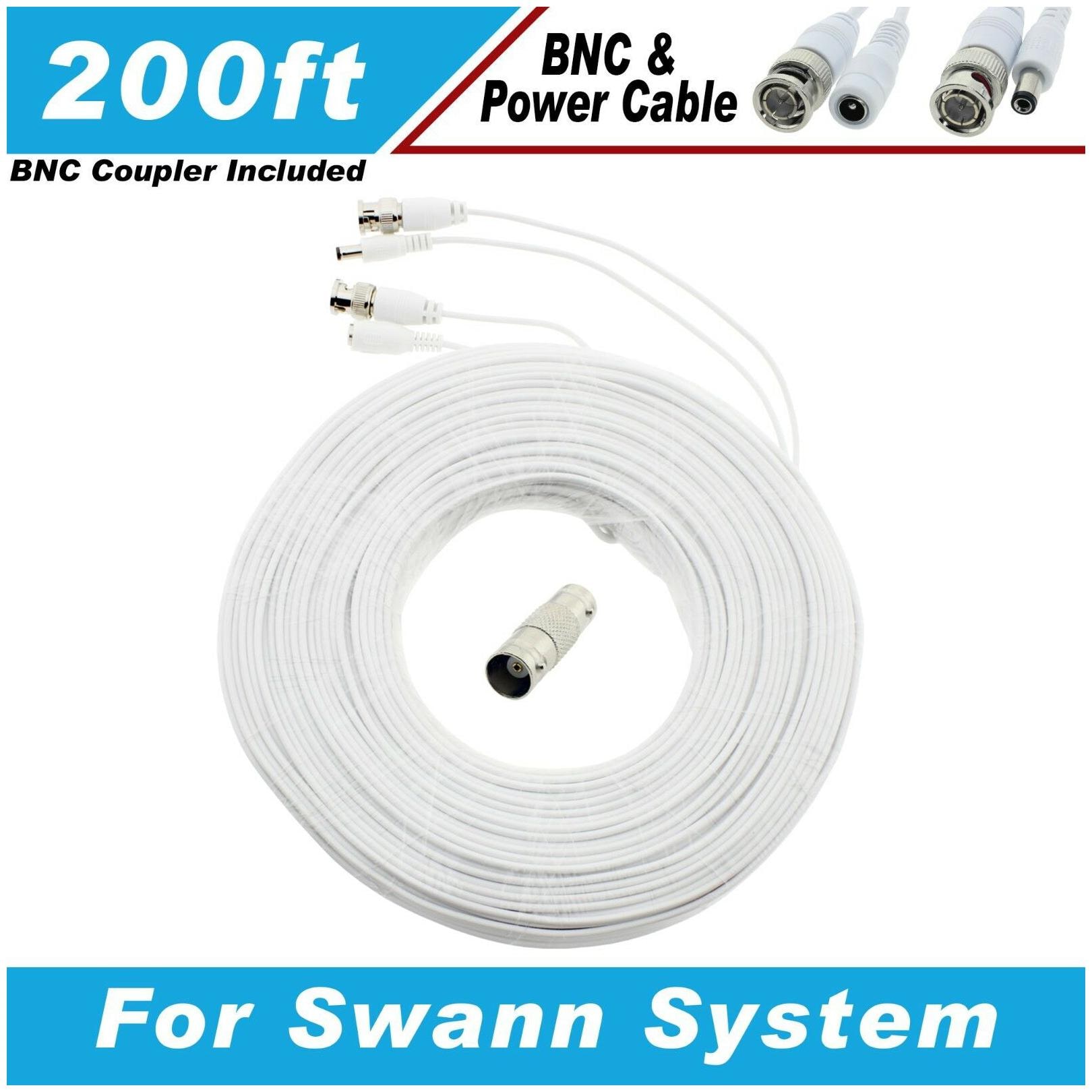 WHITE PREMIUM 200Ft CCTV SURVEILLANCE BNC EXTENSION CABLES FOR SWANN