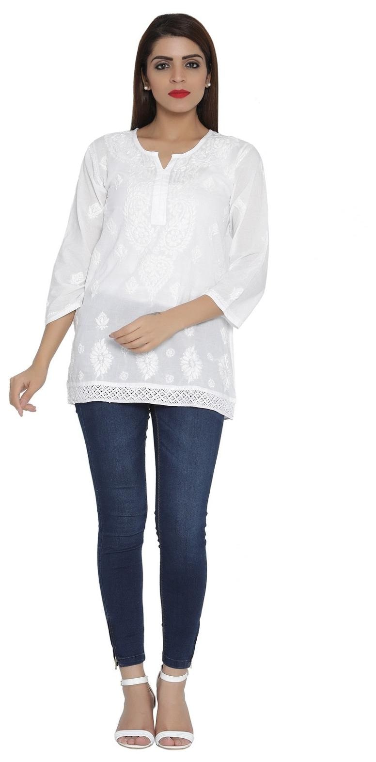 white chikankari short kurtis