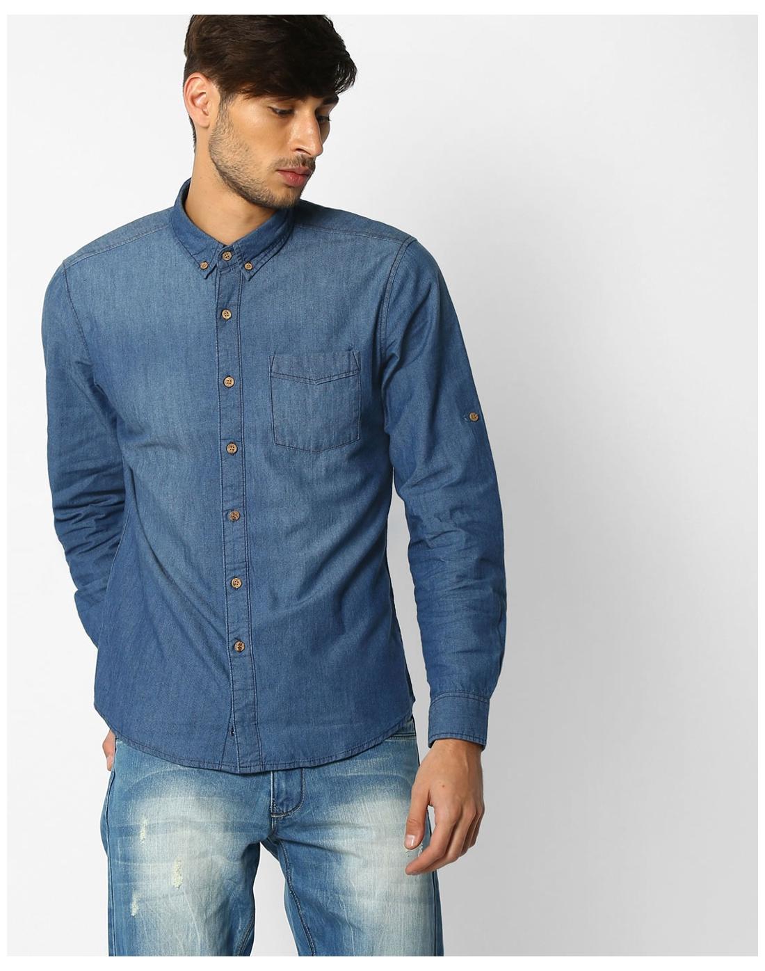 Buy NETPLAY By Reliance Trends Blue Men Regular Casual shirts Online at