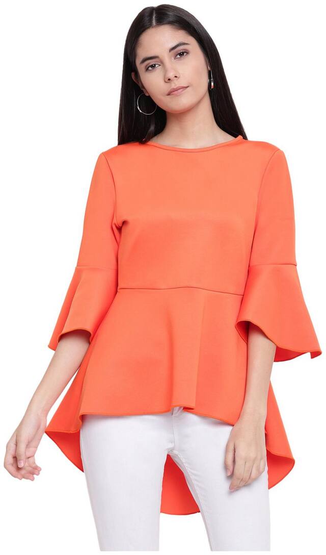 RIVI Women Polyester Solid Peplum Top  (Orange)