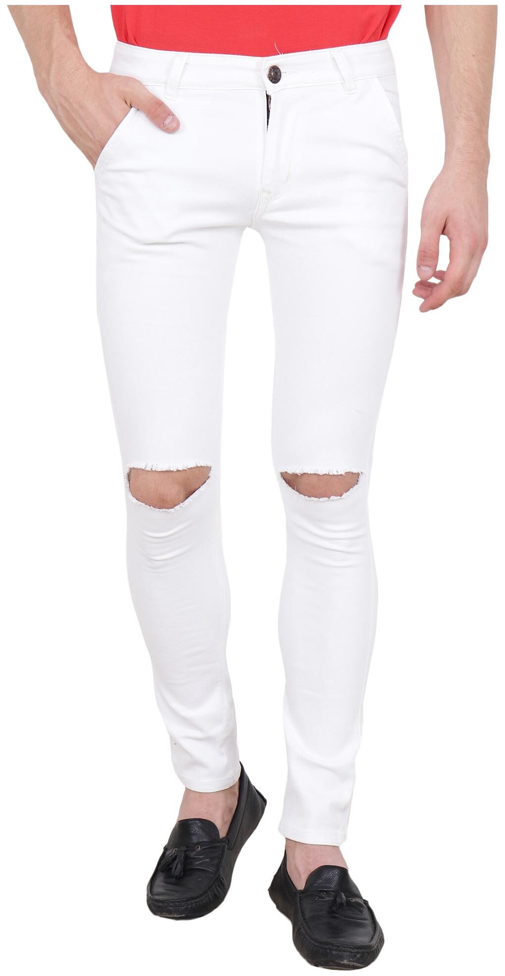 white jeans cut knees
