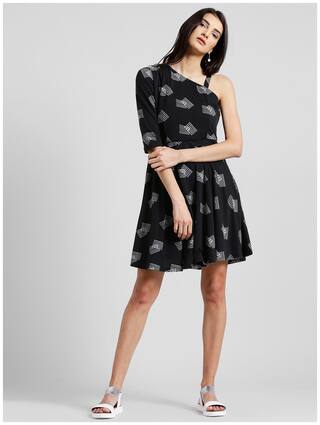 Zink London Off-Shoulder Printed Fit and Flare Dress for Women