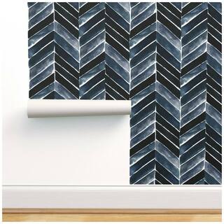 Buy Removable Water Activated Wallpaper Chevron Indigo Herringbone