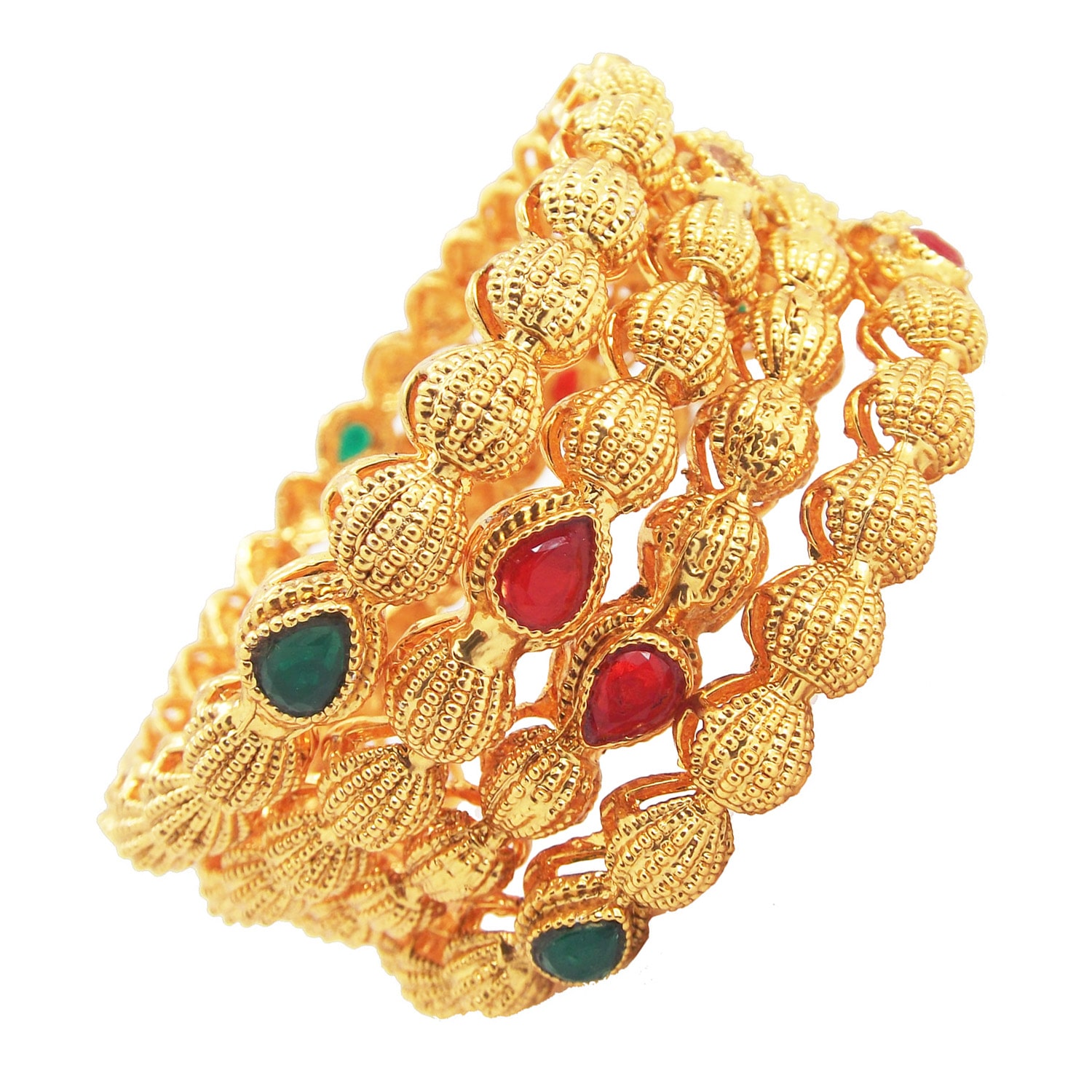 9blings Festive Collection Ruby Green Gold Plated 4pc Bangles for Womens Girls