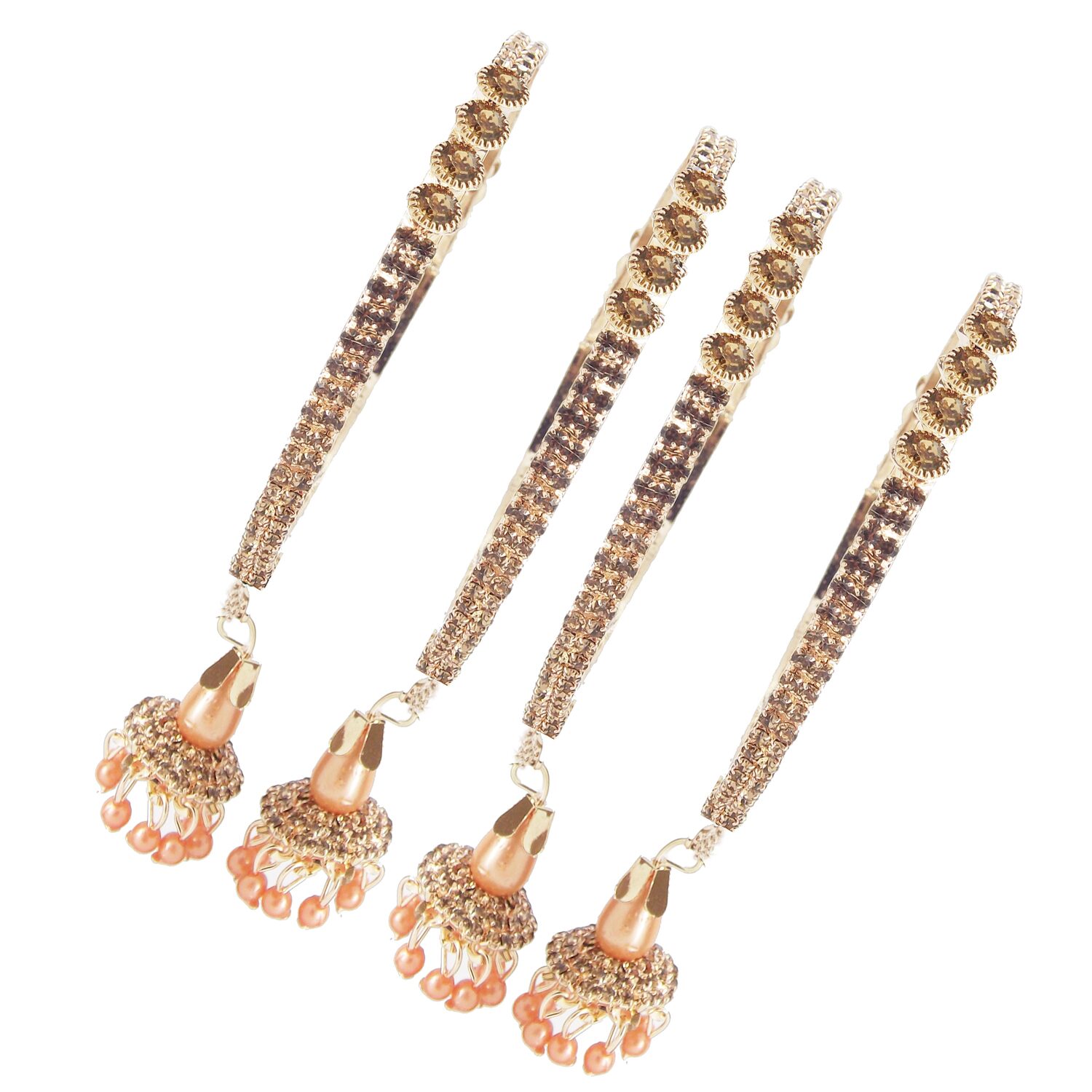 Biyu 4pc Rose Gold Plated LCT CZ Pearl Latkan Bangles Womens//Girls