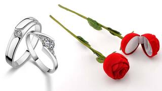 Valentine Gift Couple Ring for Girlfriend Boyfriend with Red Rose Box Platinum Plating | Valentine Day Gift | Rose Day Gift | Propose Day Gift  Valentine