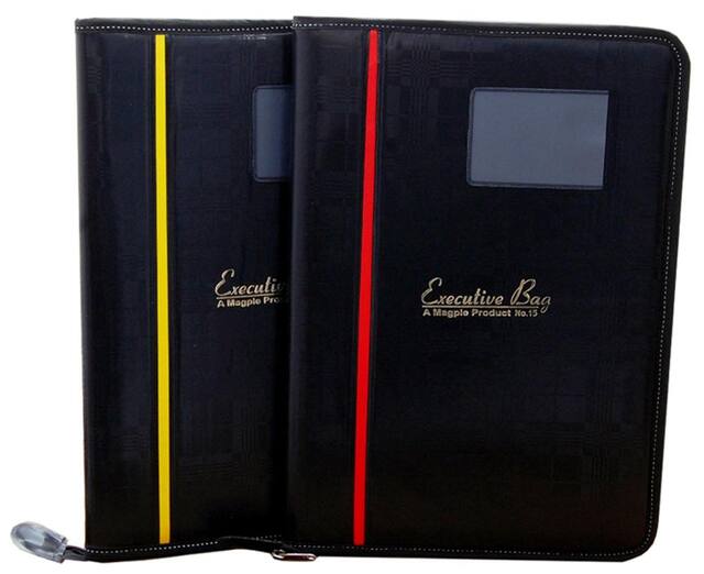Student Leather Look Portfolio File in Assorted Strips (Set Of 2)