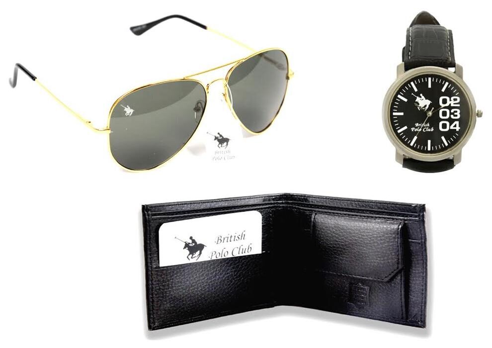 Buy British Polo Club Combo Pack Of Black Watch With Wallet And