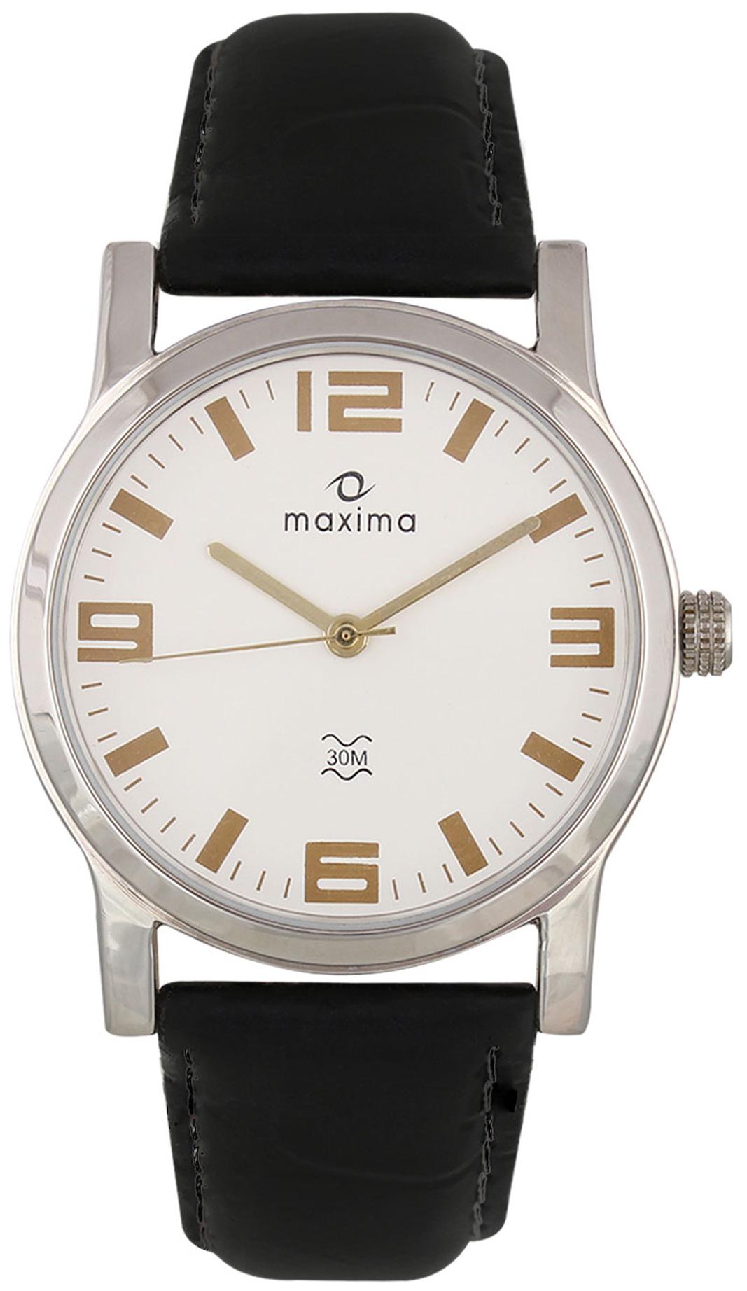 Buy Maxima Silver Golden Dial Black Leather Analog Watch Online at Low