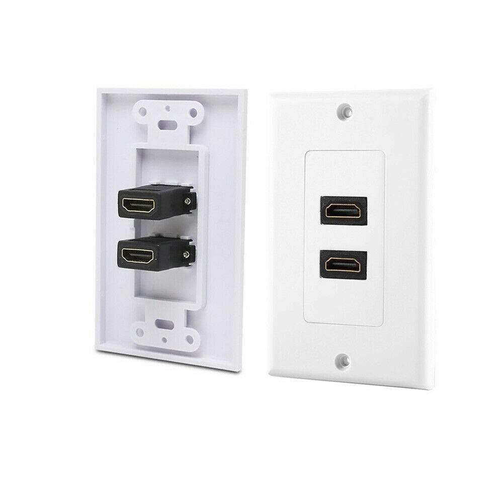 

2-Port HDMI 1 4 Wall Face Plate Panel Cover Coupler Outlet Extender 1080P White