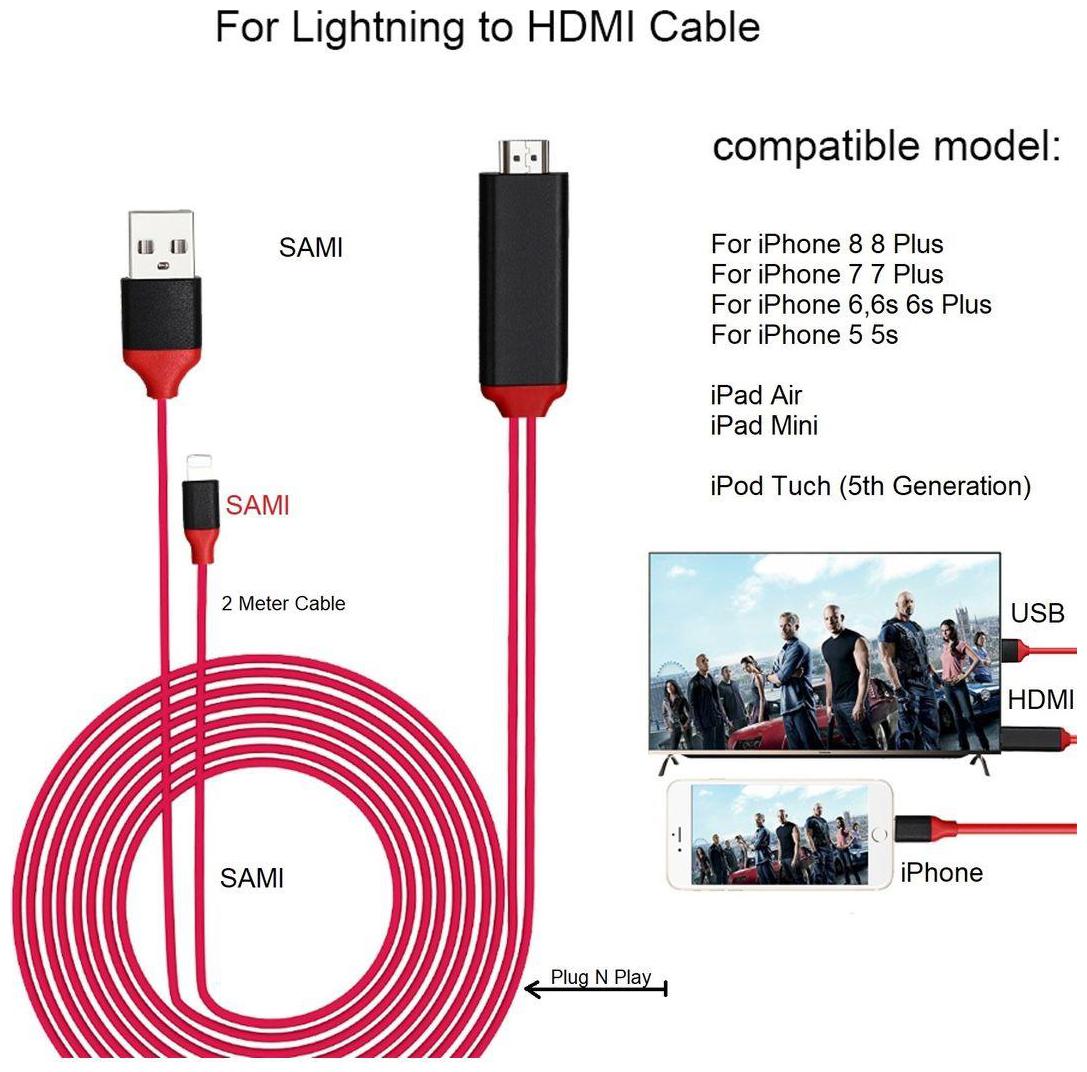 8 Pin Lightning to HDMI HDTV AV Cable Adapter for iPhone 7plus iPhone 6S Plus 6