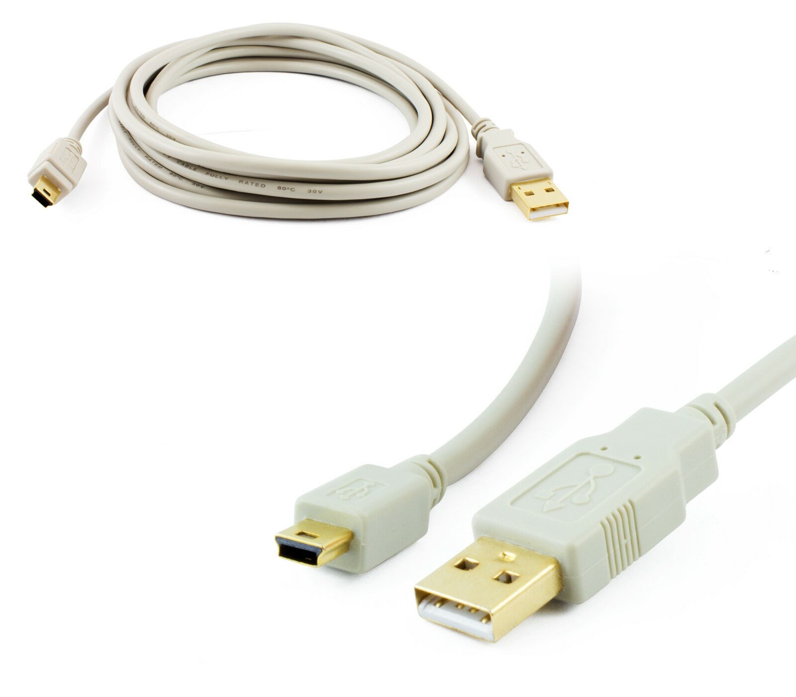

2x USB White 15FT 2 0 USB Cable Type A to Mini B Male to Male 5 PIN for Camera