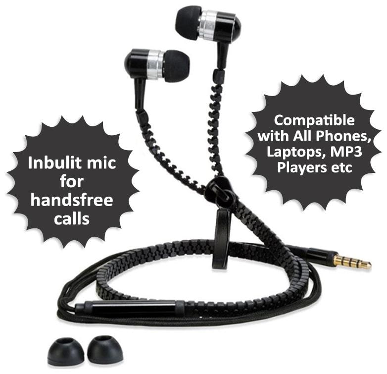 

3 5 jack zipper In-Ear Wired Headphone ( Black )