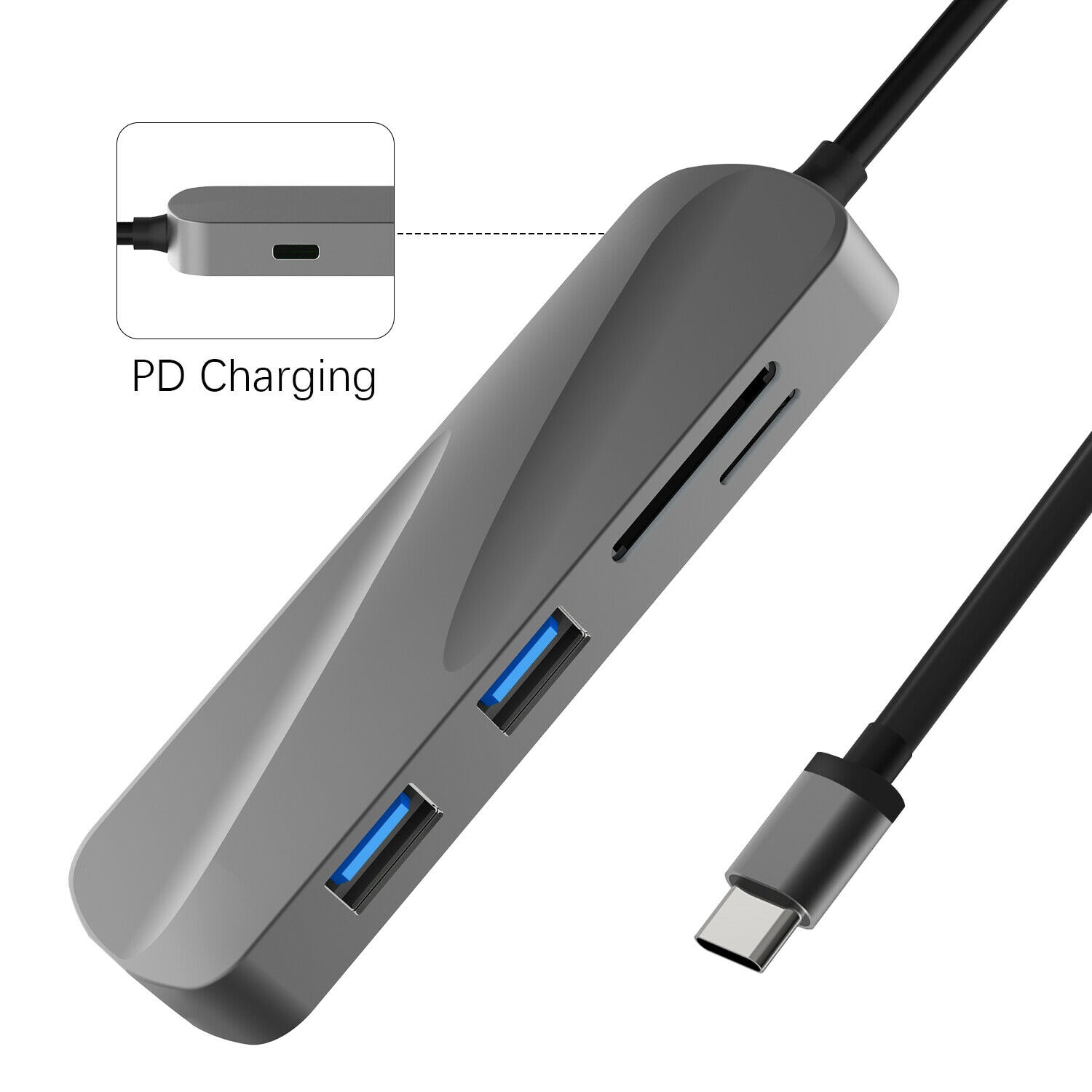 

5 in 1 USB C Hub Type C Adapter USB 3 0 65W PD Charge SD TF Card Reader Macbook