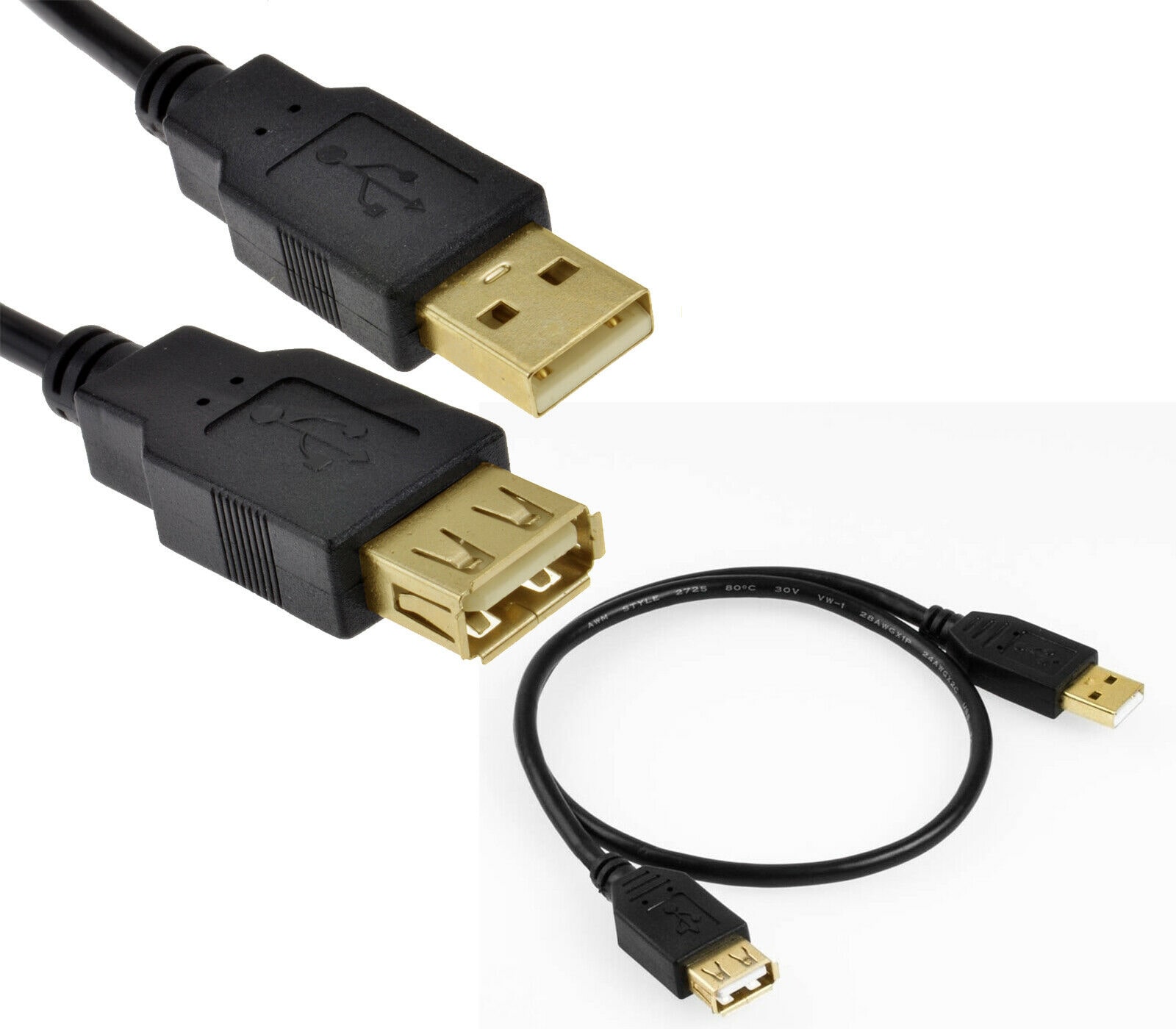 

6 FT USB 2 0 A Male to A Female Extension 28 24AWG Cable (Gold Plated) - Black
