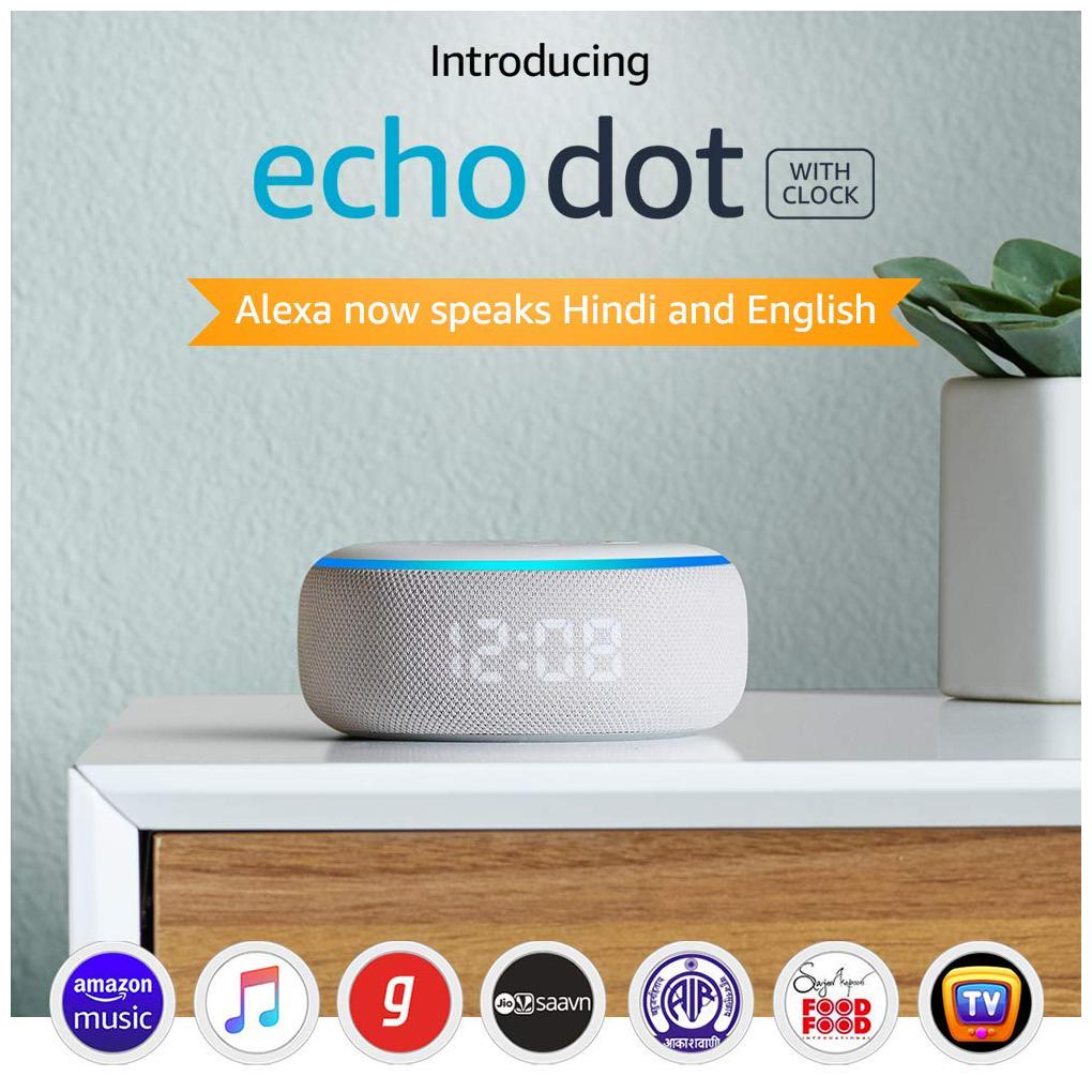 

Amazon ECHO DOT (3RD GEN) WITH CLOCK AND LED DISPLAY Wired Bluetooth Smart Speaker ( White )