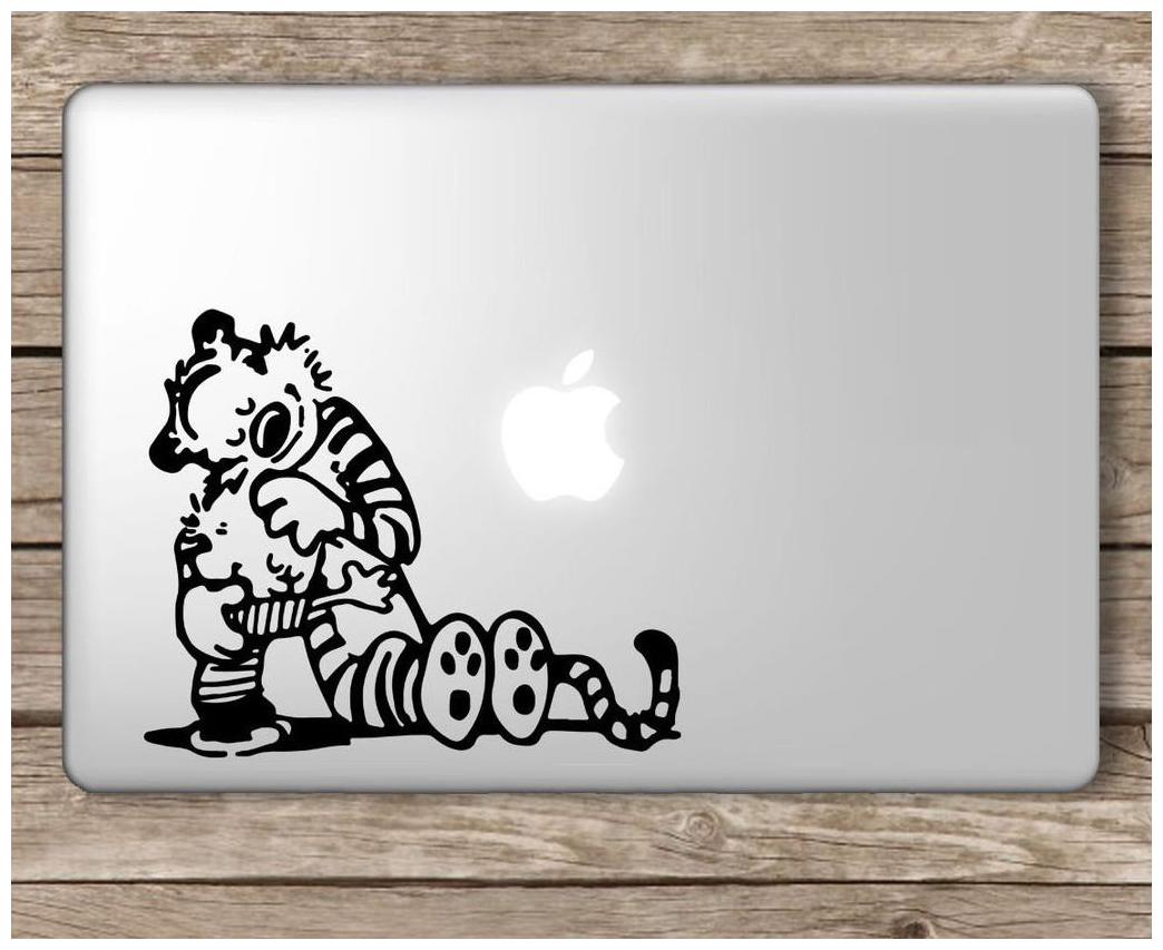

ARWY Hobbes Hugging Calvin Laptop Vinyl Sticker (Black) standard size