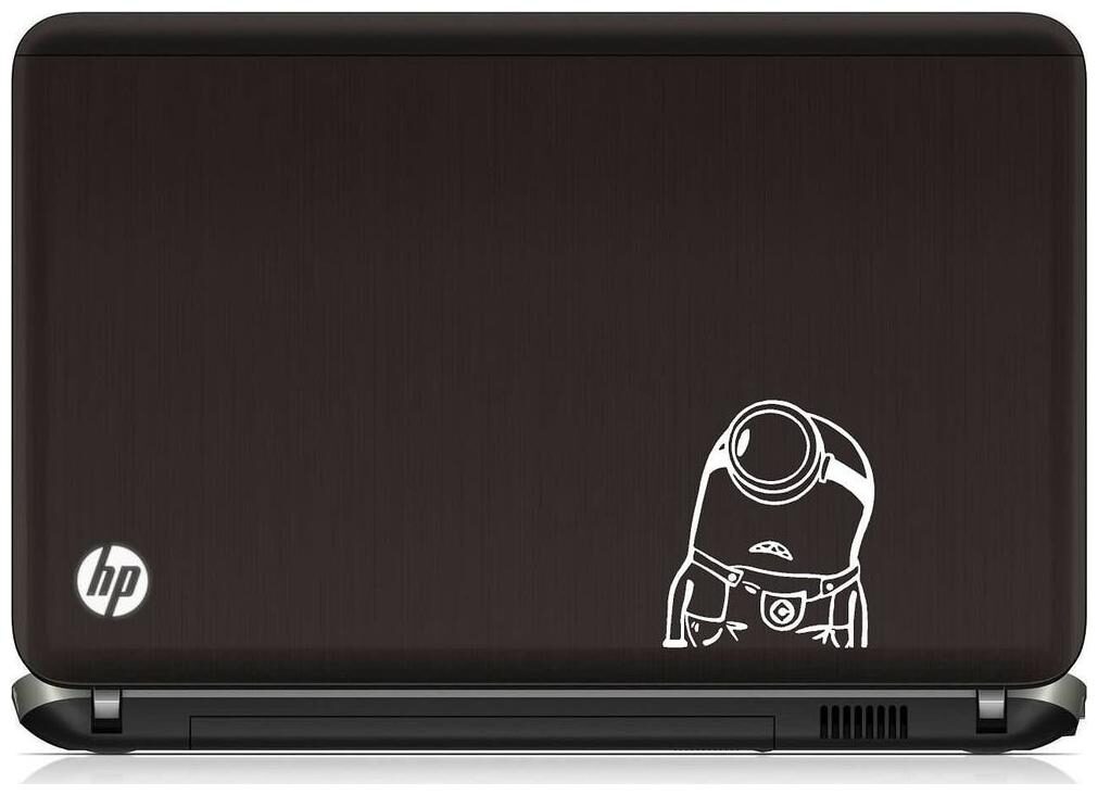 

ARWY Minion Looking at Apple Despicable Laptop Vinyl Sticker (Black) standard size