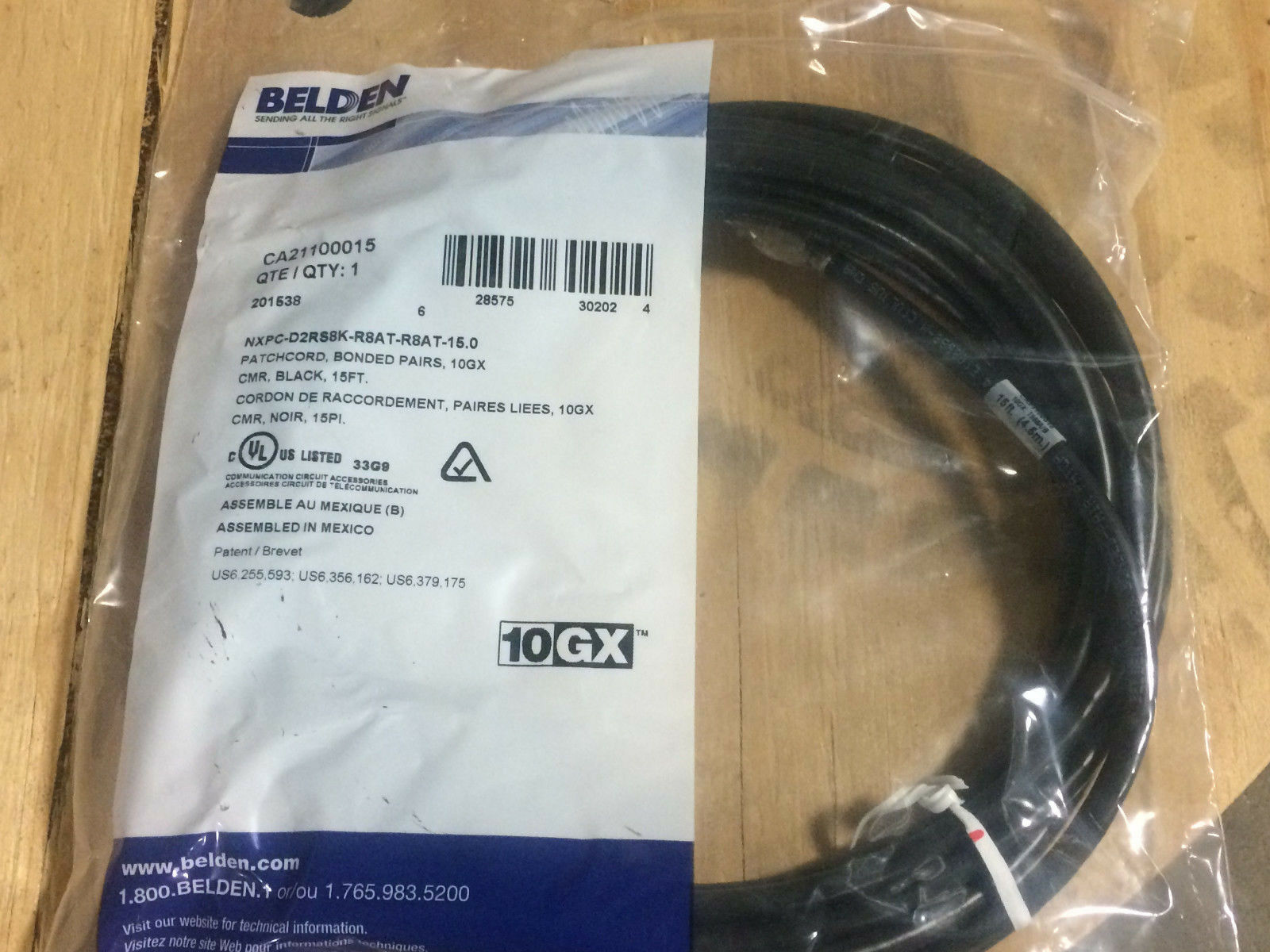 

Belden 15Ft RJ45 Cat6A Bonded Pair Patchcord 10GX CMR Black CA21100015