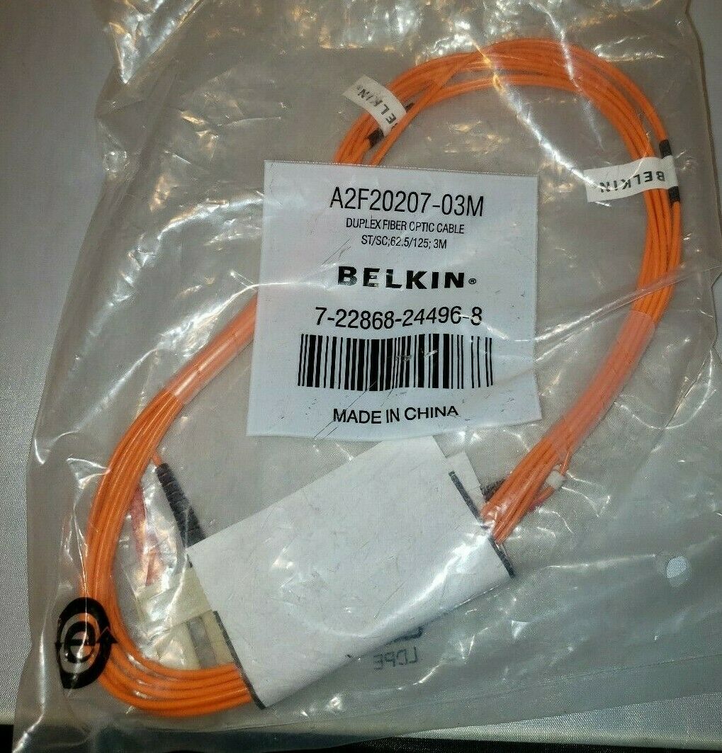 

Belkin duplex fiber optic cable A2F20207 3 meters new Orange