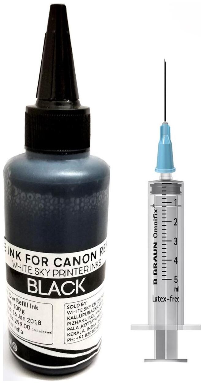 

White Sky Canon Printer Black Refill Ink for Canon Pixma E510 E500 E400 E460 E417 E477 E470 E600 E610 E560 E480 Printers 100ml with Syringe