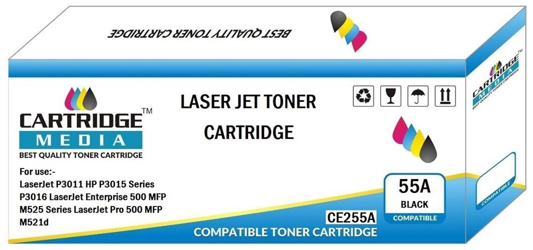 

CARTRIDGE MEDIA 55A (CE255A) Black Genuine Compatible Laser Printer Toner Cartridge for HP Laserjet Printer - P3010 P3015 P3015d P3015dn P3015x Black Ink Toner (Pack of 2)