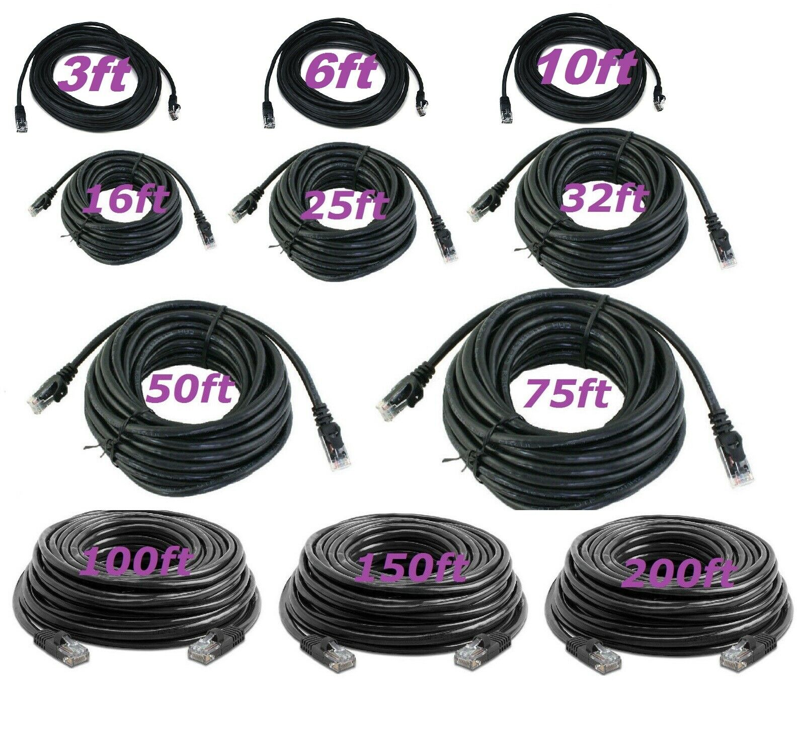 

Cat5 CAT5e Rj45 Patch Cable Black Ethernet Lan Modem Ethernet LAN Network PC Lot