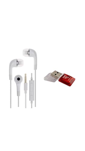 Combo Pack Samsung YR - EHS61ASFWE Handsfree Headset Earphones Headphone With 3.5mm Jack & Mic - --With Quantum Card Reader