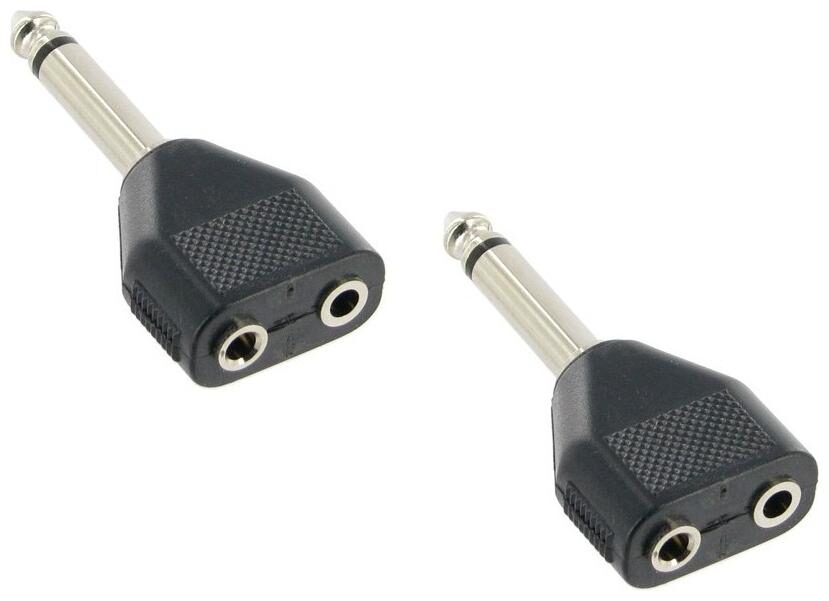 

De-Techinn (Pack Of 2) 6 35mm Mono 0 63 cm Audio Amplifier Stereo 0 05 Meter Male Plug To Dual 3 5mm Female Stereo Jack Sockets Audio Microphone Converter Headphone T Shape Adapter Connector Splitter