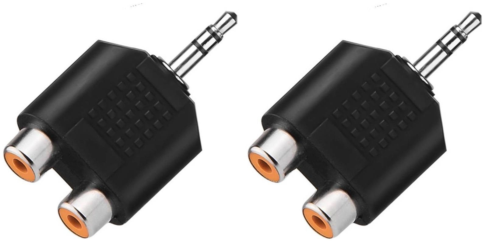 

FEDUS 2 RCA Female to 3 5mm Aux Stereo Male Audio Jack Connector Converted Pack of 2 (Black )