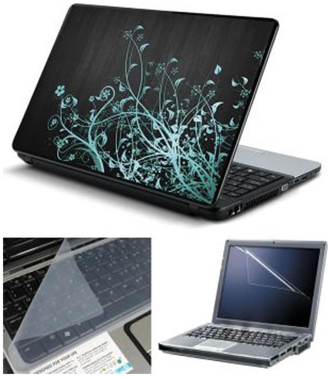 

FineArts Abstract Floral Black Wooden Back Laptop Skin For 15 6 inch Laptop With Screen Guard Keyboard Protector