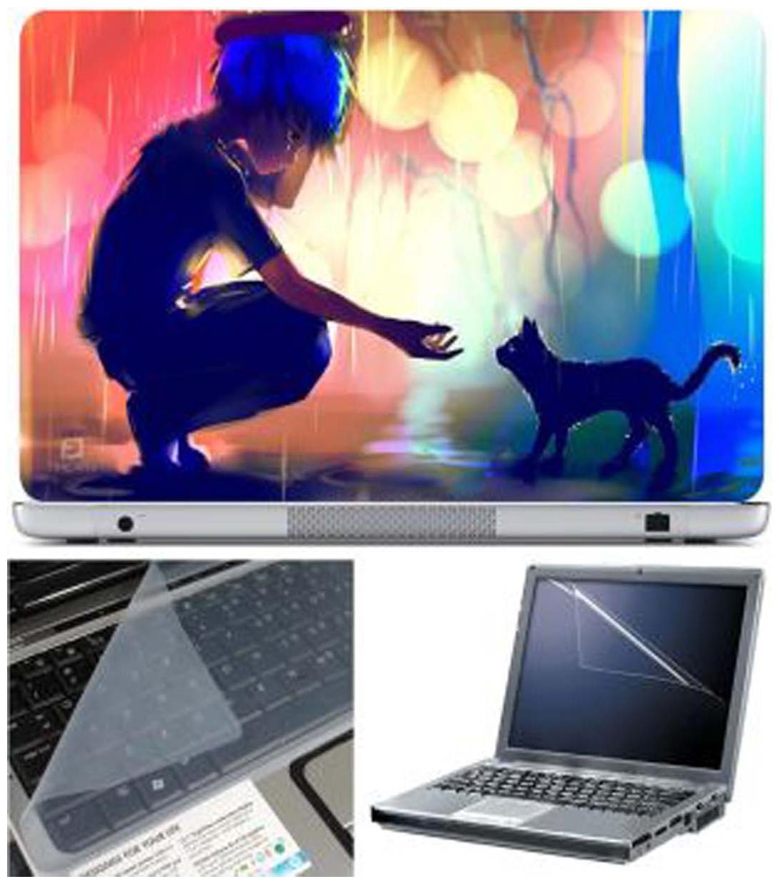 

FineArts Anime Girl With Cat Laptop Skin For 15 6 inch Laptop With Key Guard Screen Protector