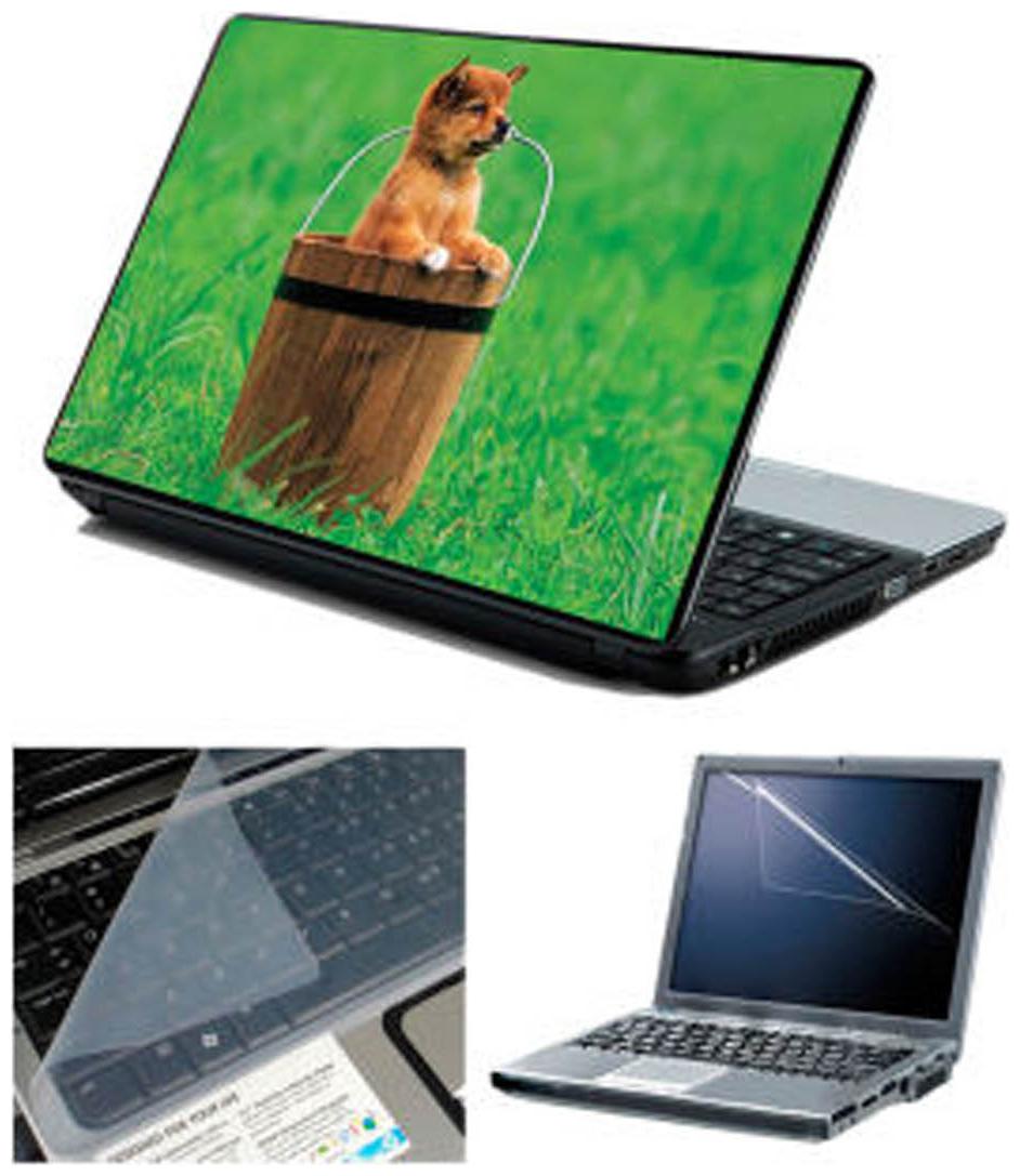 

FineArts Cute Dog in Bucket Laptop skin For 15 6 inch Laptop Screen Guard keyboard Protector