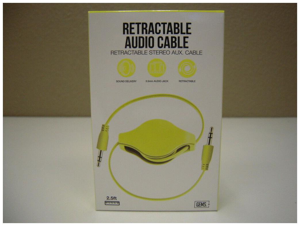 

GEMS 2 5 ft Retractable Audio Cable 3 5mm Aux Jack - Lime Green - BRAND NEW