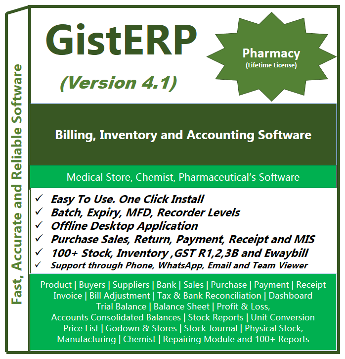 

GistERP Billing Accounting and Inventory Software (Pharmacy and Chemist) - By Gist Computer Technology