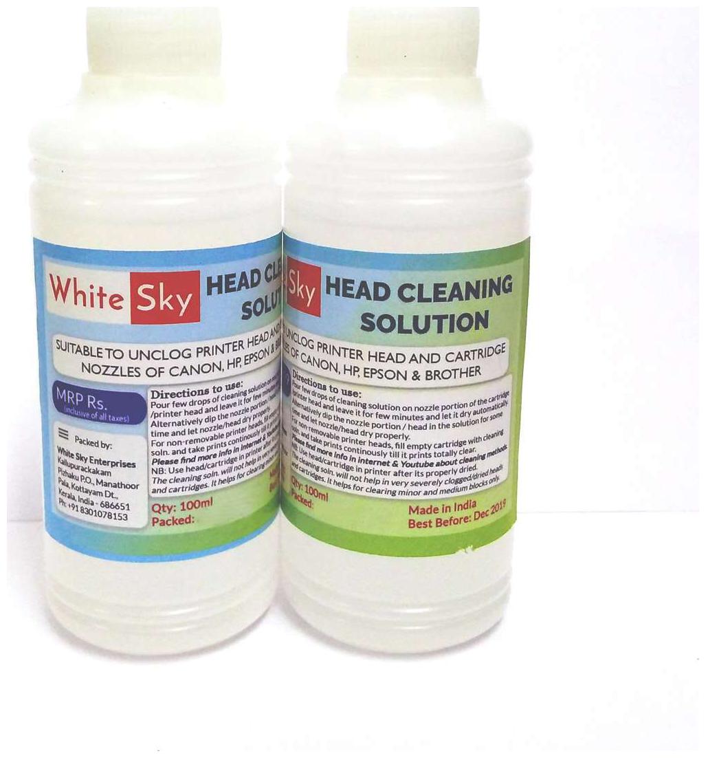 

White Sky Head Cleaning Solution 200ml for Printer Head Cartridges Nozzles to clear Clogging Blockage of Canon HP Epson and Brother Printers