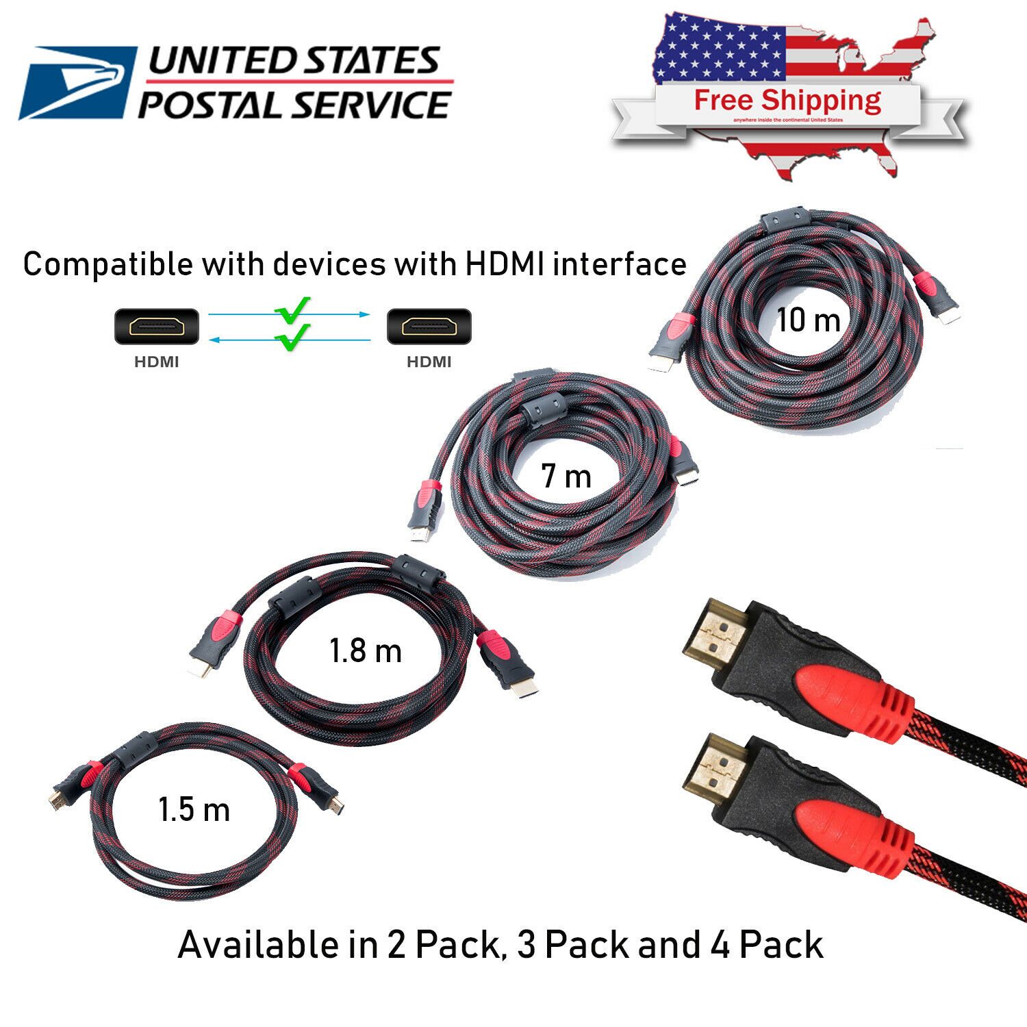 

High Quality up to 4K Braided HDMI Cable 1 5M 1 8M 7M 10M for PS4 Xbox HDTV LOT