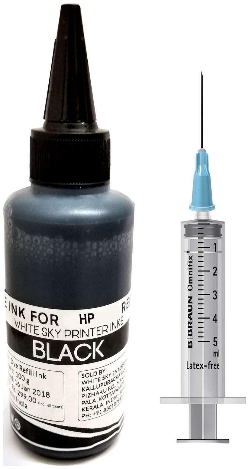 

White Sky HP Printer 861 Cartridge Black Refill Ink 100ml Bottle with Syringe