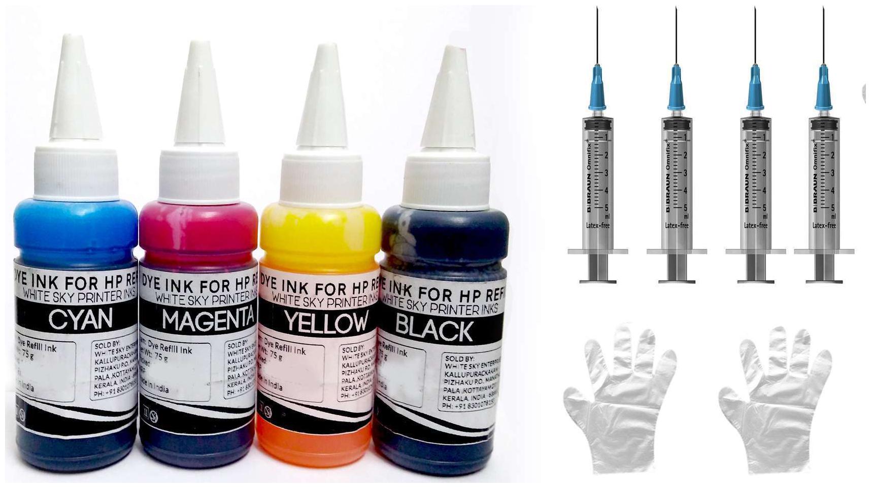 

White Sky HP Printer Refill Ink for HP 3775 - 300ml (75ml x 4 CMYK) Premium Quality with 4 Syringes