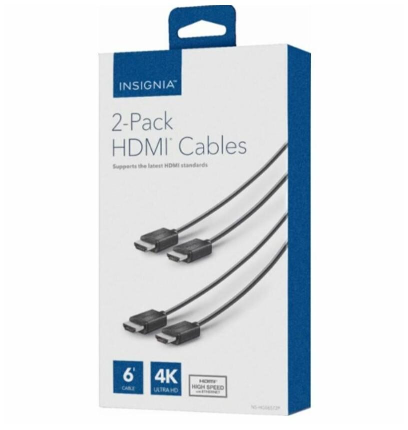 

Insignia 2-Pack 6 Feet (1 8 meters) long 4K Ultra HD HDMI Cables color Black